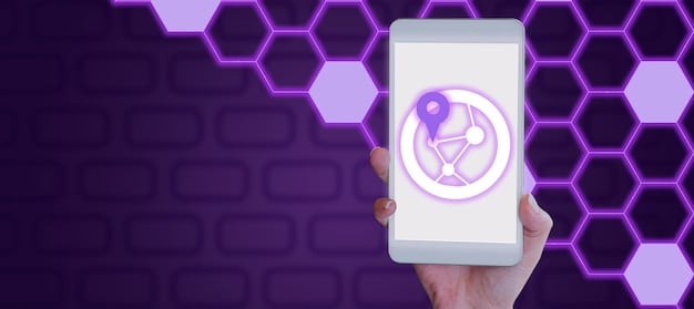 A person holding a magnifying glass over a smartphone screen displaying a reward app, with overlay icons representing security shields and locks.