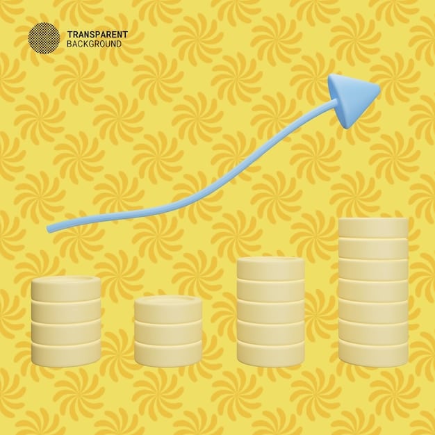 A stylized graphic showing three coins stacking up, with an arrow pointing upwards, representing increased savings and financial growth. The background is a subtle gradient of green and blue, suggesting stability and prosperity.