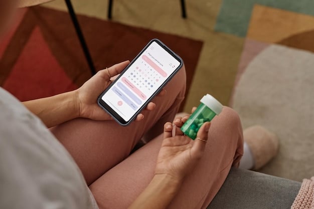 Close-up of hands holding a smartphone, with a prescription savings app open showing a list of pharmacies and their comparative drug prices, implying smart financial planning for health.