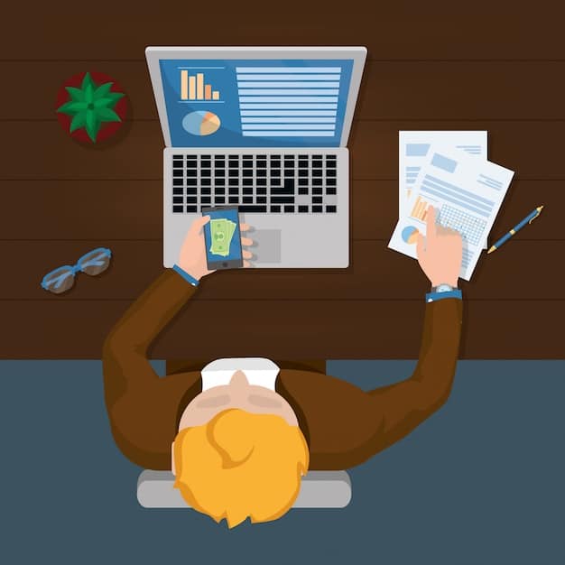 A calm person at a desk reviewing a single financial statement on a laptop, surrounded by well-organized documents, conveying a sense of simplified financial management and control. The background is clean and modern.