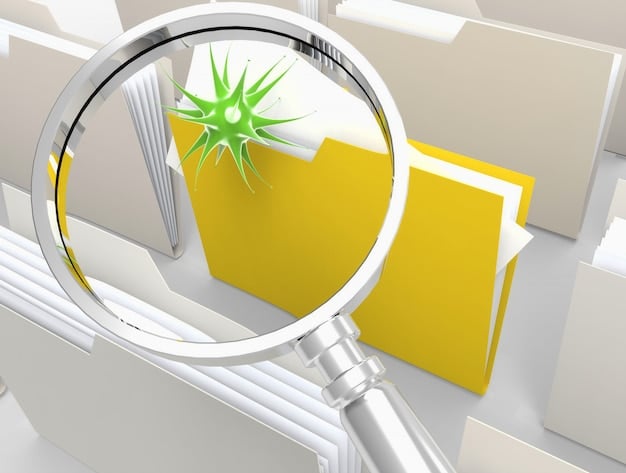 A magnifying glass hovering over a contract or document, symbolizing the careful review and scrutiny required when choosing a debt settlement company.