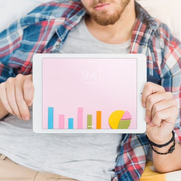 A person holding a tablet, reviewing colorful pie charts and bar graphs that visually represent monthly expenses categorized by groceries, rent, transportation, and entertainment. The person appears focused and contemplative while analyzing the data.