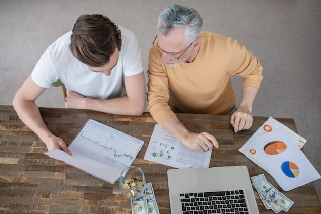 A financial advisor explaining loan documents to a client, with a calculator and charts on the table, emphasizing structured financial planning for a debt consolidation loan.