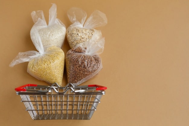 A neatly organized grocery cart filled with budget-friendly fresh produce, bags of lentils, beans, and whole grains, with a minimalist shopping list visible.