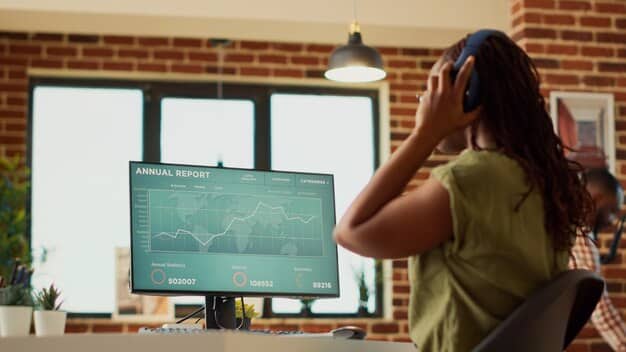 A person looking perplexed at a complex financial chart on a computer screen, with various colored lines representing budgets, conveying the challenge of financial management.