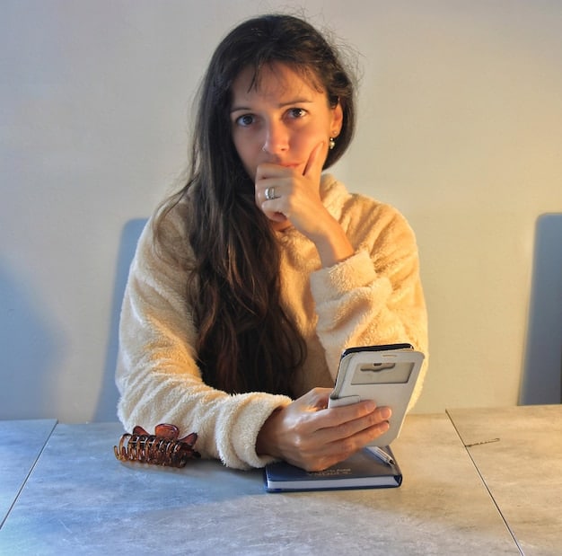 A person using a mobile banking app with a thoughtful expression, reviewing their categorized expenses, indicating mindful spending and financial introspection.